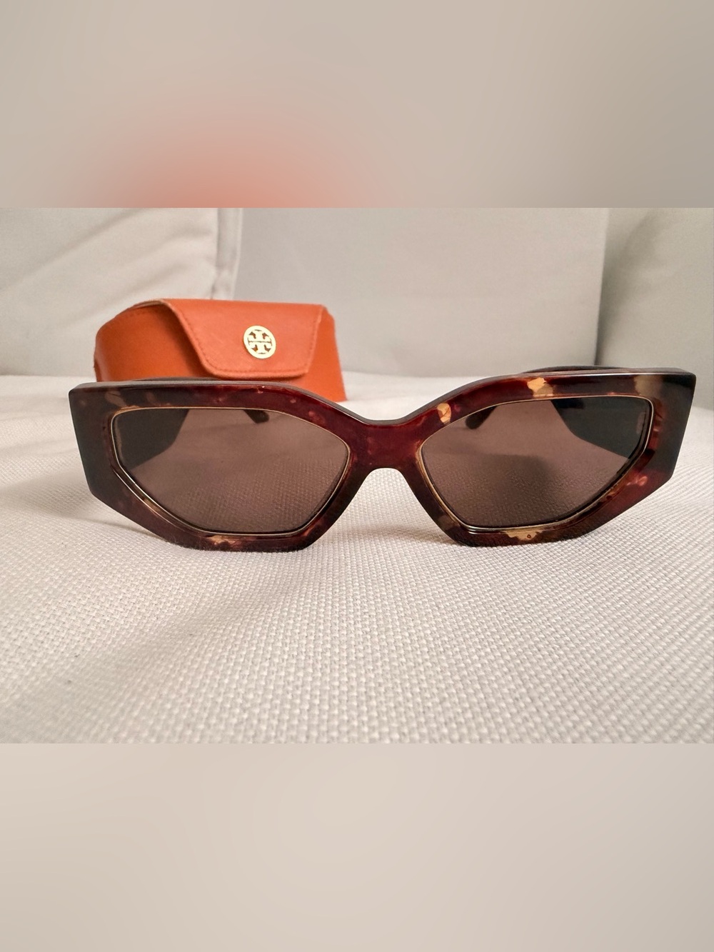 Tory Burch Tortoiseshell Sunglasses with Brown Lenses and Gold Logo Case